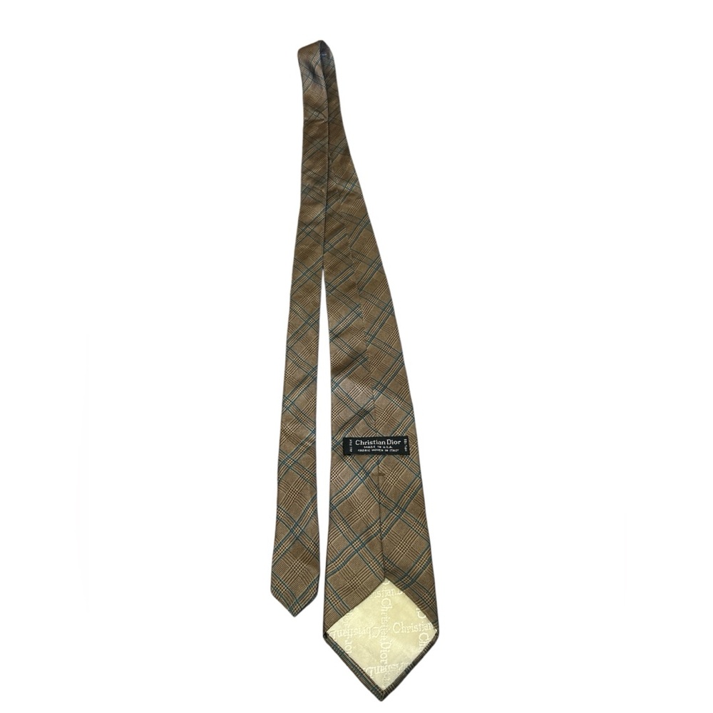 Christian Dior Brown & Teal Plaid Silk Tie — 54” - Picture 2 of 5